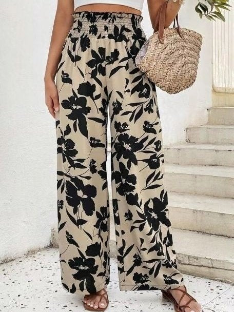 Women Geometric Long Elastic Waist Pants Casual Spring/Fall Trousers