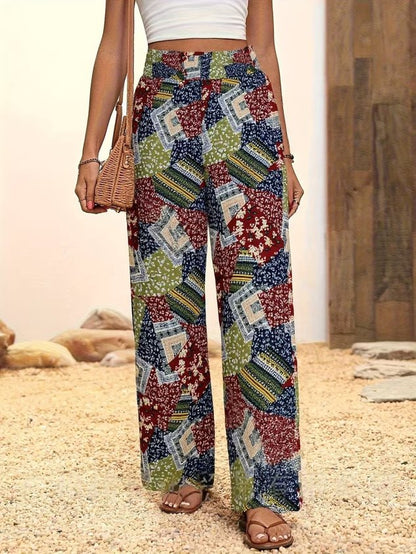 Women Geometric Long Elastic Waist Pants Casual Spring/Fall Trousers