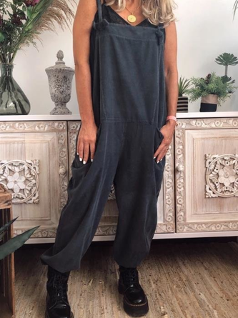 Women Sleeveless Square Neck Long Daily Casual Plain Natural Cami Jumpsuits