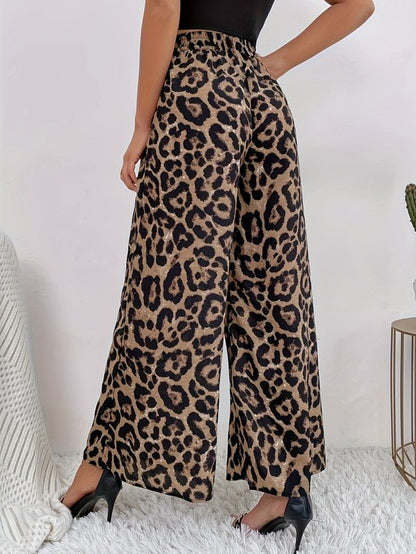Women Leopard Long Elastic Waist Pants Vintage Spring/Fall Trousers