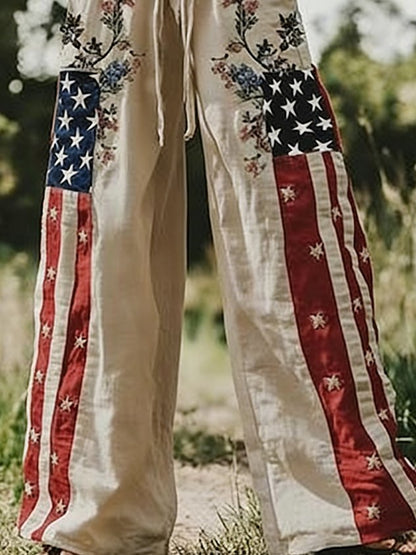 Women America Flag Long Pants Vintage Spring/Fall Trousers