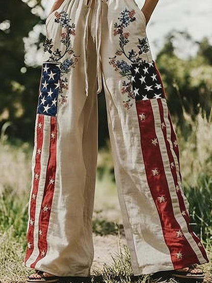 Women America Flag Long Pants Vintage Spring/Fall Trousers