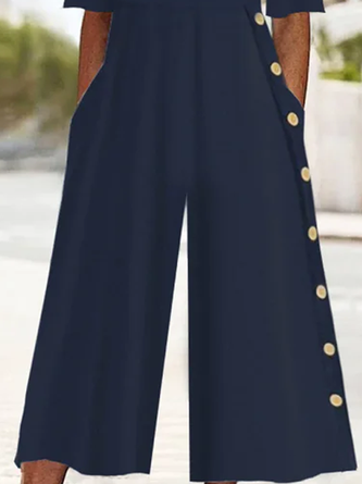 Women Half Sleeve V Neck Ankle Pants Printing Daily Casual Plain Natural Jumpsuits