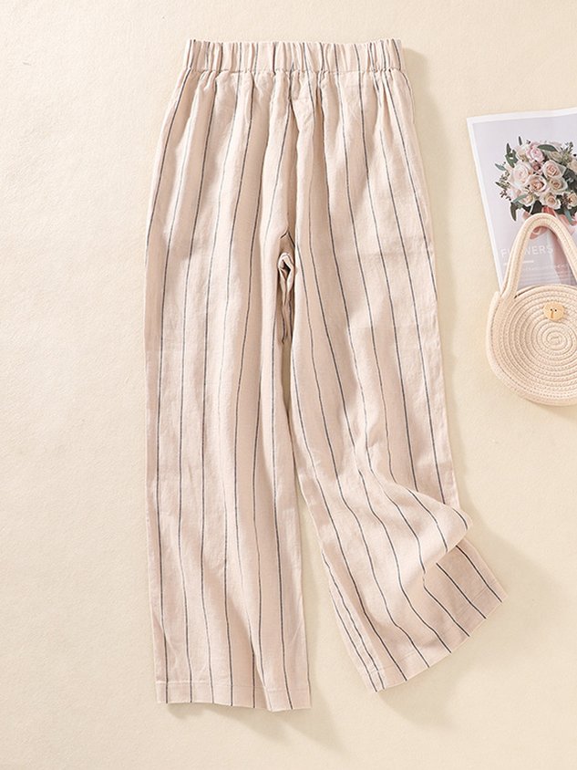 Women Striped Long Pants Casual Spring/Fall Trousers
