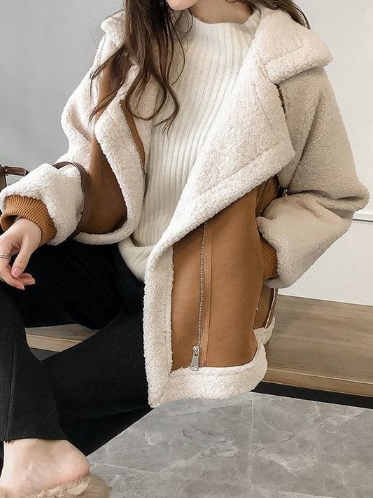 Women Spring/Fall Outerwear Vintage Split Joint Color Block Long Sleeve Shawl Collar Jacket
