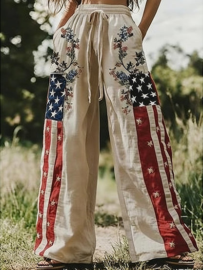 Women America Flag Long Pants Vintage Spring/Fall Trousers
