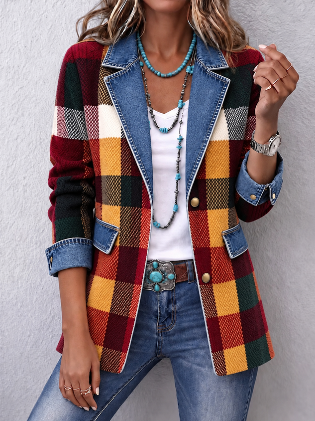 Women Spring/Fall Outerwear Vintage Geometric Long Sleeve Lapel Collar Jacket