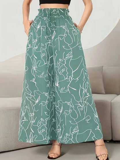 Women Geometric Long Elastic Waist Pants Casual Spring/Fall Trousers