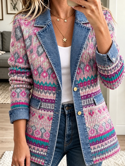 Women Spring/Fall Outerwear Casual Geometric Long Sleeve Lapel Collar Jacket