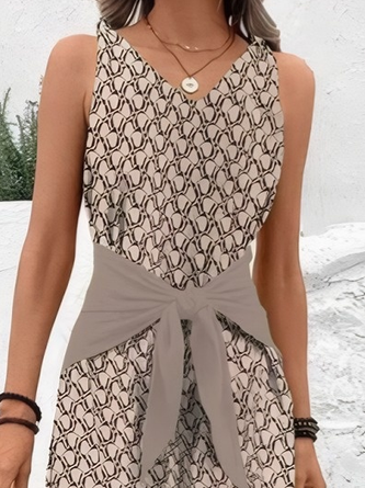 Women Geometric V Neck Sleeveless Vintage Summer Jumpsuit