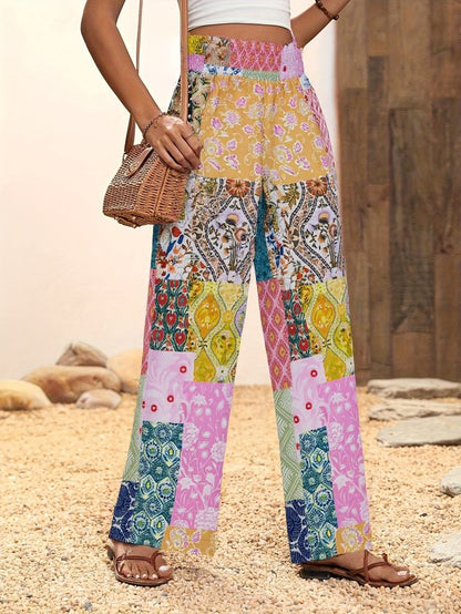Women Geometric Long Elastic Waist Pants Casual Spring/Fall Trousers